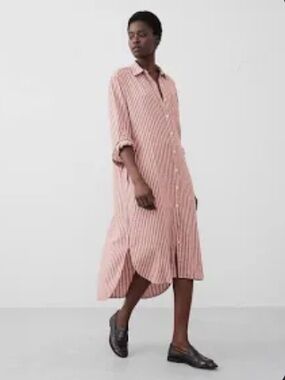 NEW Banana Republic Linen-Blend Midi Shirt Dress
